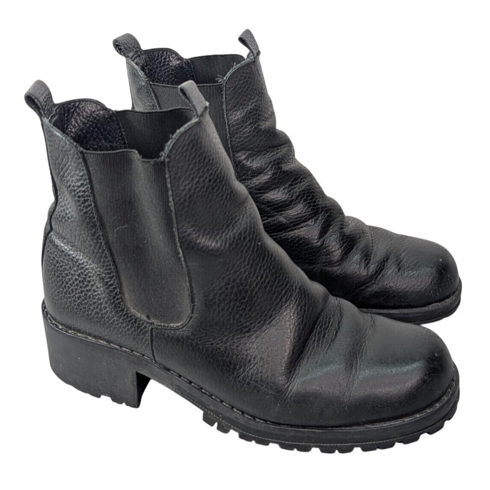 Elastomere Women's Black Heel Ankle Boots Size 7.5M Gothic Y2K Chunky Leather
